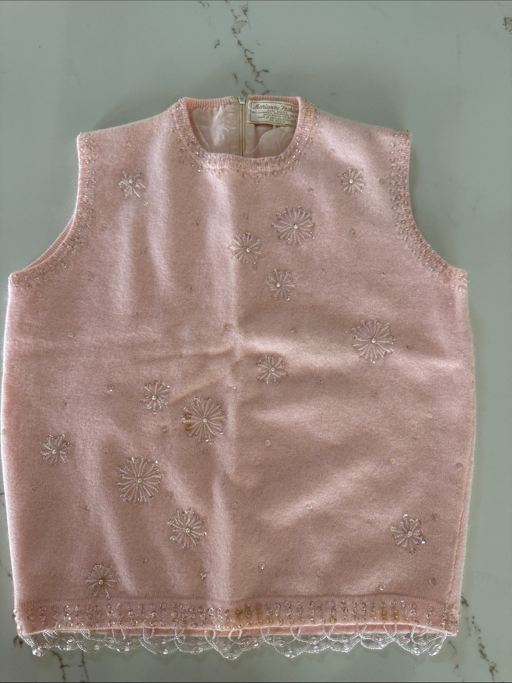 Vintage 1980s Beaded Blush Pink Cardigan - made in British Hong Kong- size 36